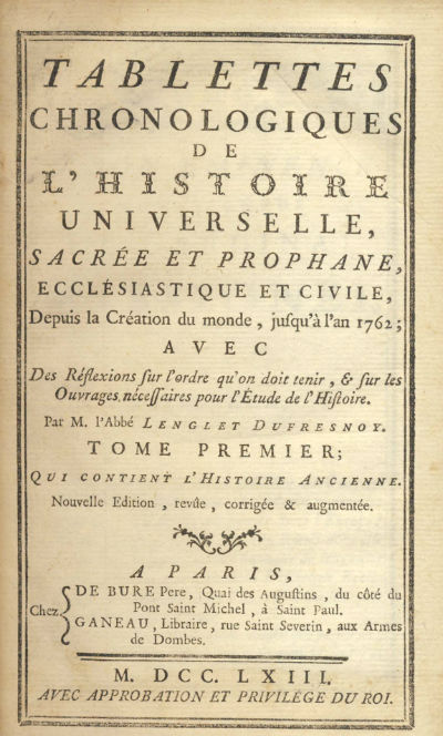 Tablettes Chronologiques de l'histoire Universelle: 3 Volumes